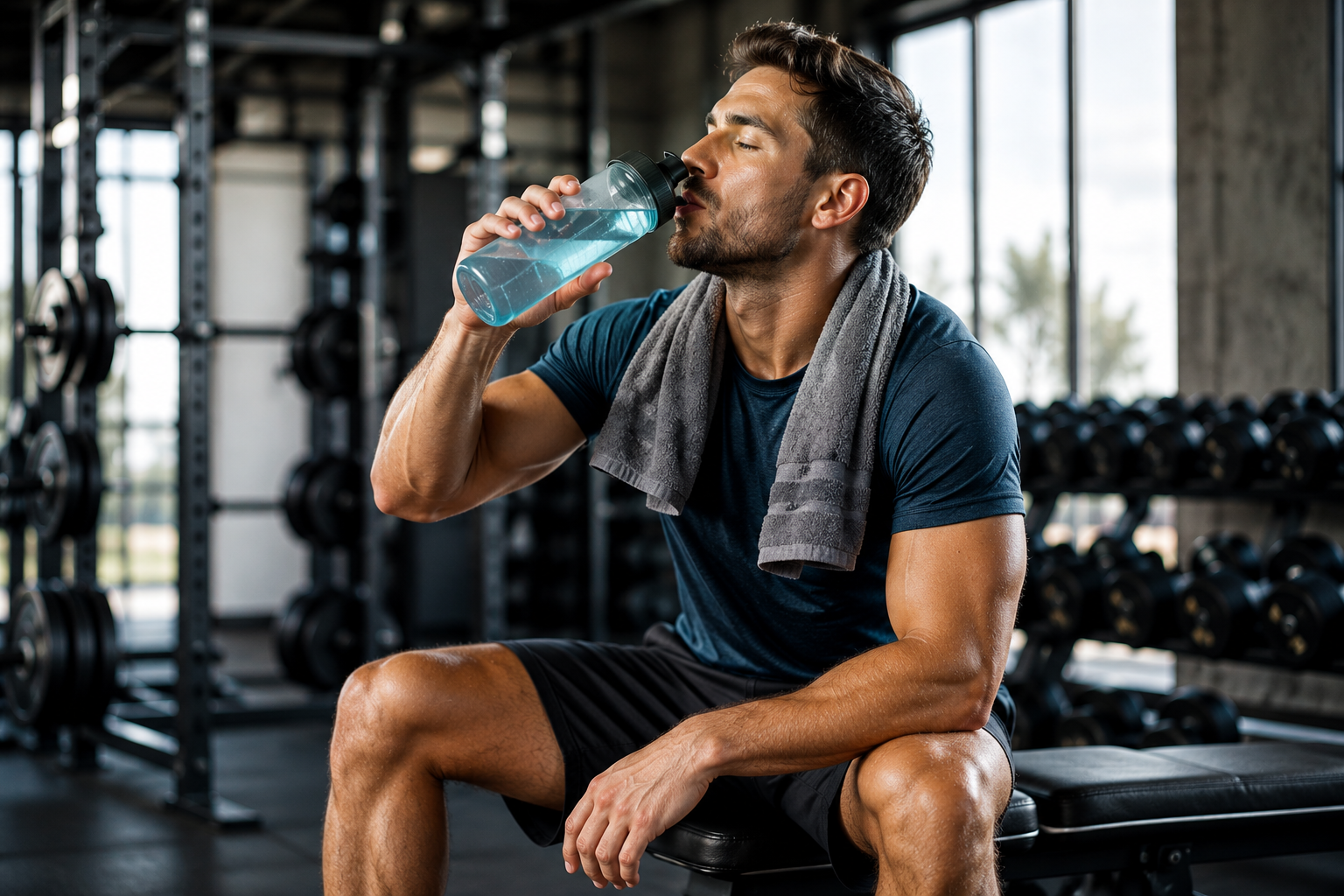 Sportlerin trinkt nach dem Training zur Regeneration
