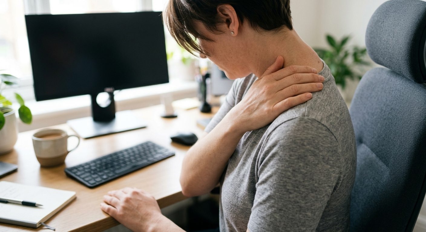 Beitragsbild: Verspannungen vom Bürojob: Was gegen Nacken-, Schulter- und Rückenschmerzen hilft